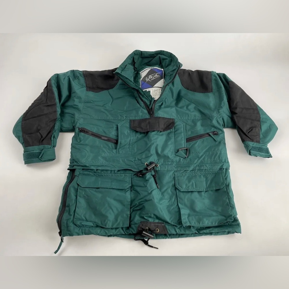 Skitique Vintage Pullover Ski Jacket Colorblock 10 Med Green Black Waterproof